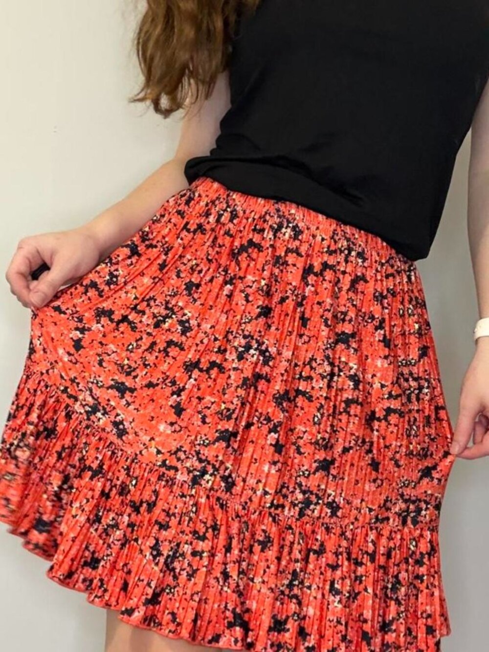 Zara orange/black floral skirt (size S)